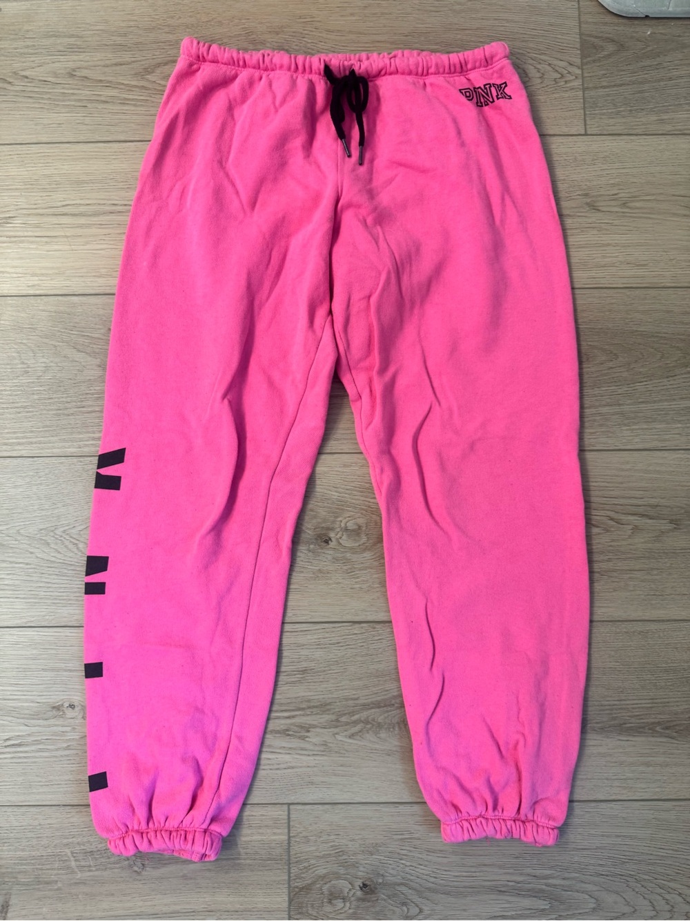 PINK Victoria's Secret Bright Pink Fleece Joggers with Black Drawstring